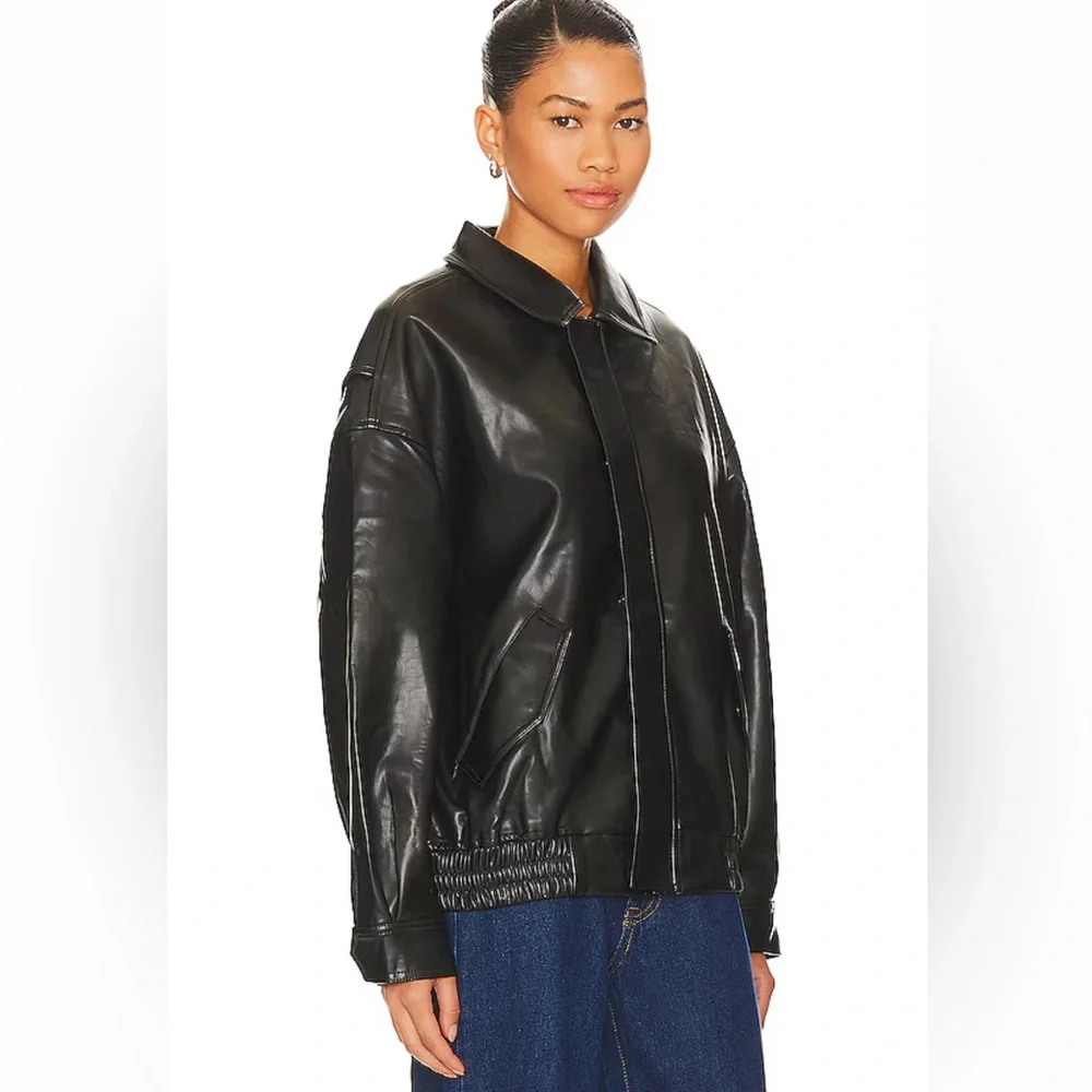 New Lioness Black Leather Bomber Jacket - Picture 3 of 7